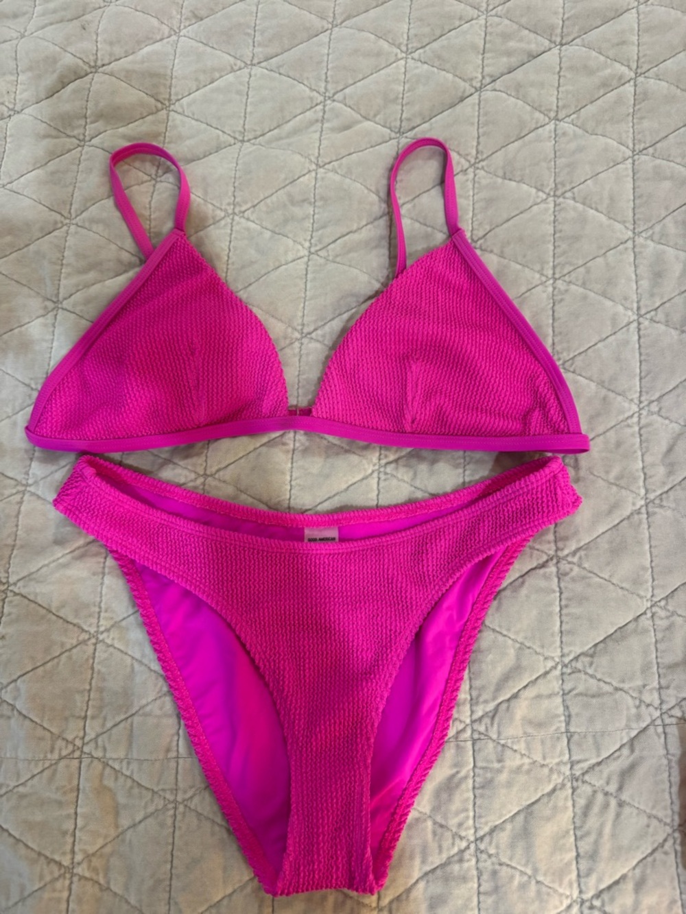 Good American Bright Fuchsia Textured Bikini Set